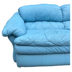 Mid century Post Modern Blue Leather Puffy cloud Sofa