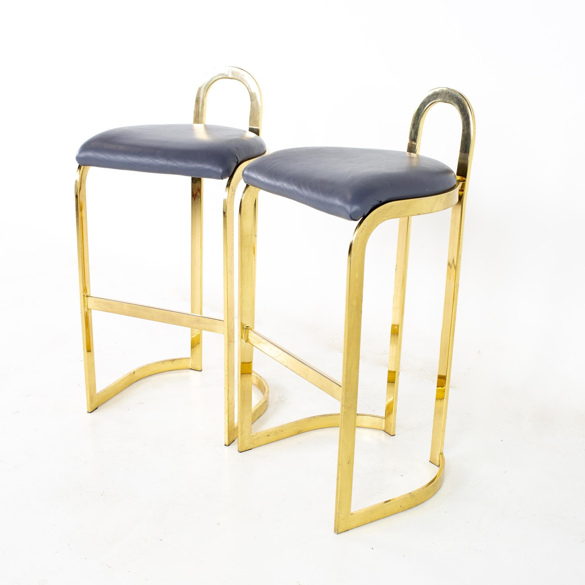 Mid Century Post Modern Brass Bar Stools, Set of 3 In Good Condition In Countryside, IL