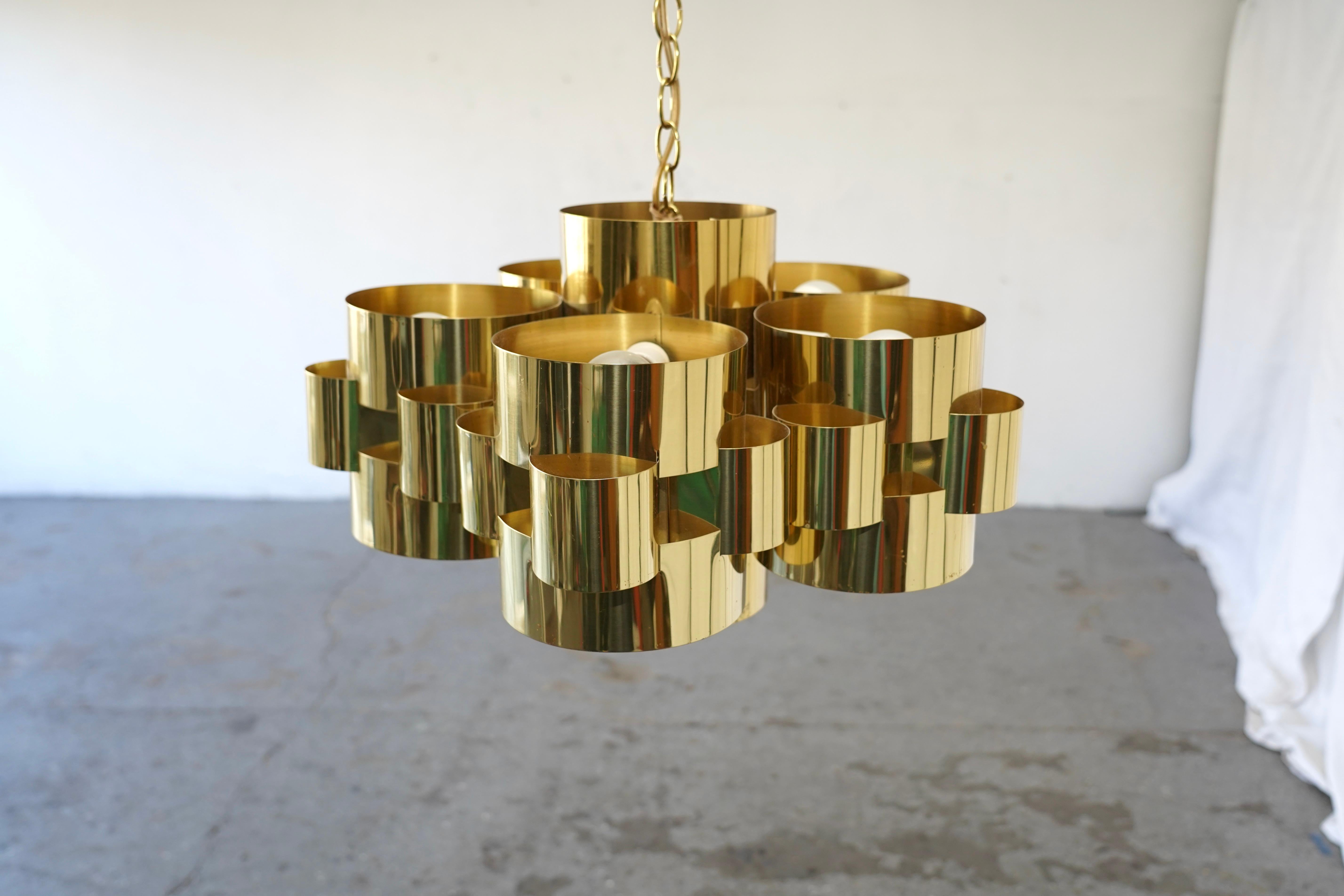 Mid-Century Post / Modern Brass Cloud Large Chandelier by C. Jere, Signed For Sale 6