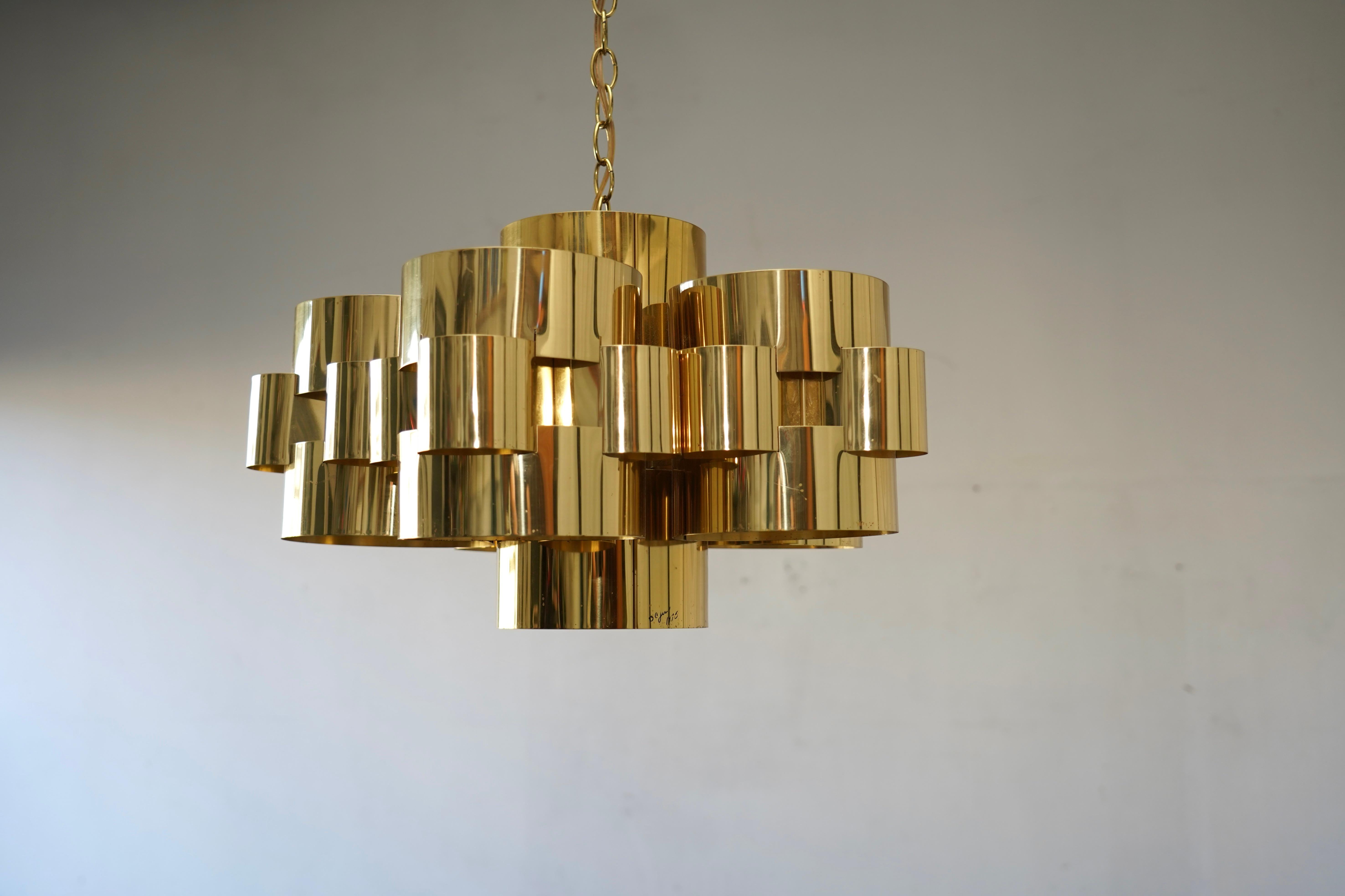 Mid-Century Post / Modern Brass Cloud Large Chandelier by C. Jere, Signed For Sale 7