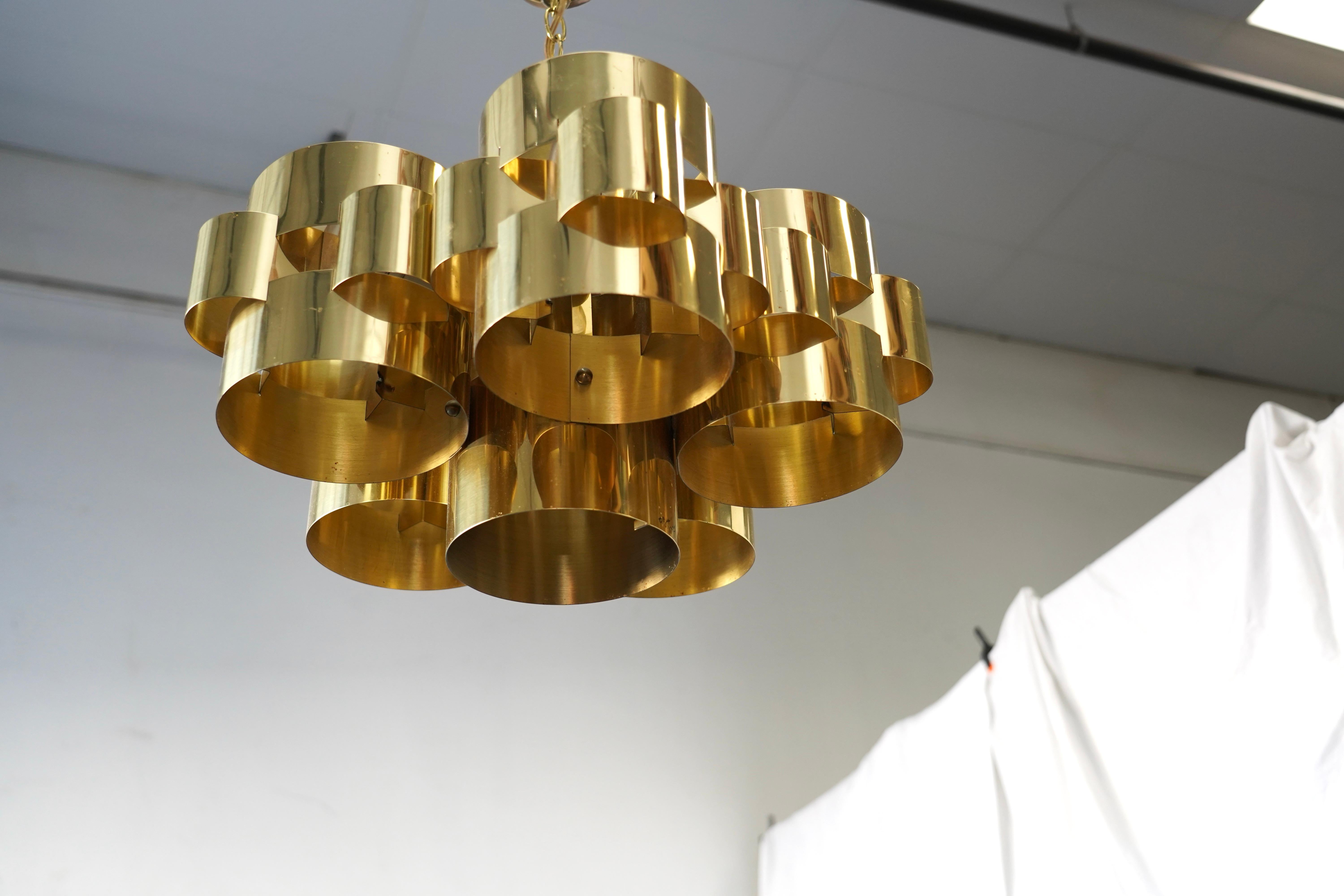 Mid-Century Post / Modern Brass Cloud Large Chandelier by C. Jere, Signed For Sale 8