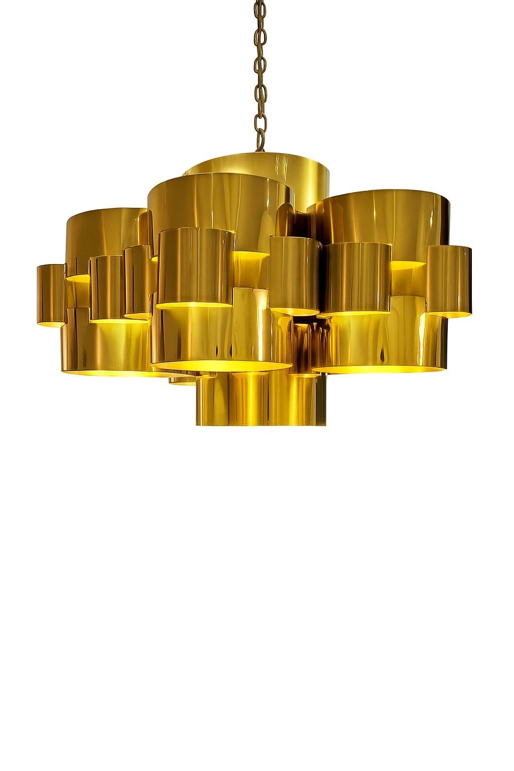 Post-Modern Mid-Century Post / Modern Brass Cloud Large Chandelier by C. Jere, Signed For Sale
