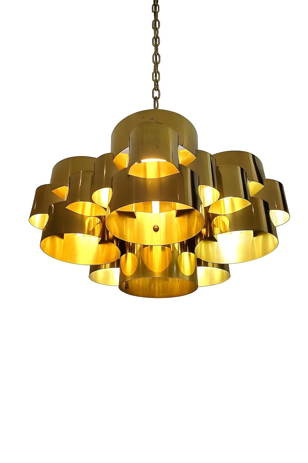 American Mid-Century Post / Modern Brass Cloud Large Chandelier by C. Jere, Signed For Sale