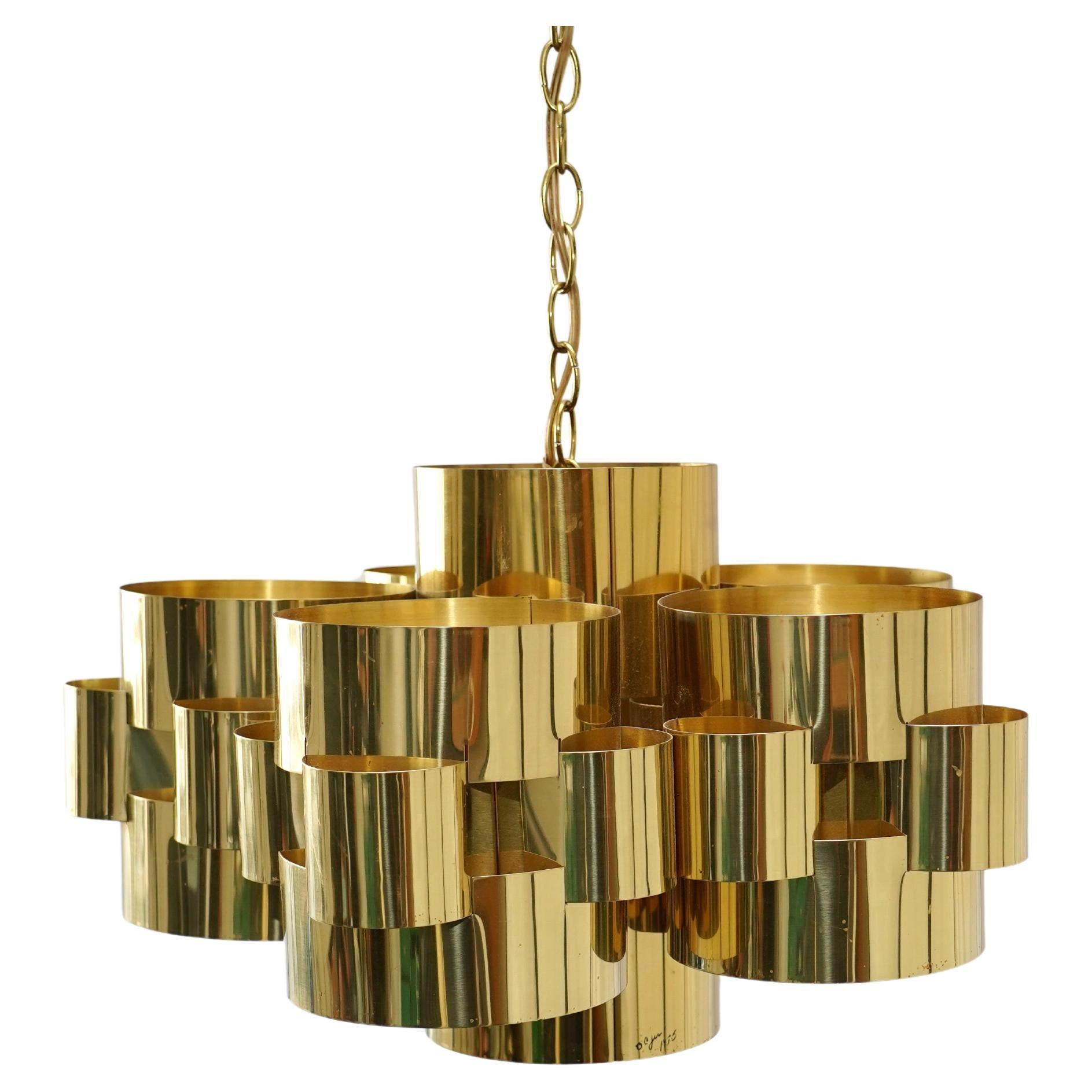 Late 20th Century Mid-Century Post / Modern Brass Cloud Large Chandelier by C. Jere, Signed For Sale
