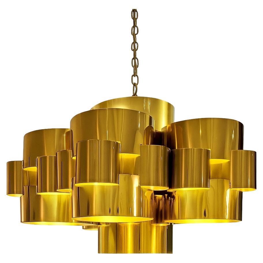 Lampadario in ottone a nuvola di metà secolo Post/Moderno di C.C., firmato