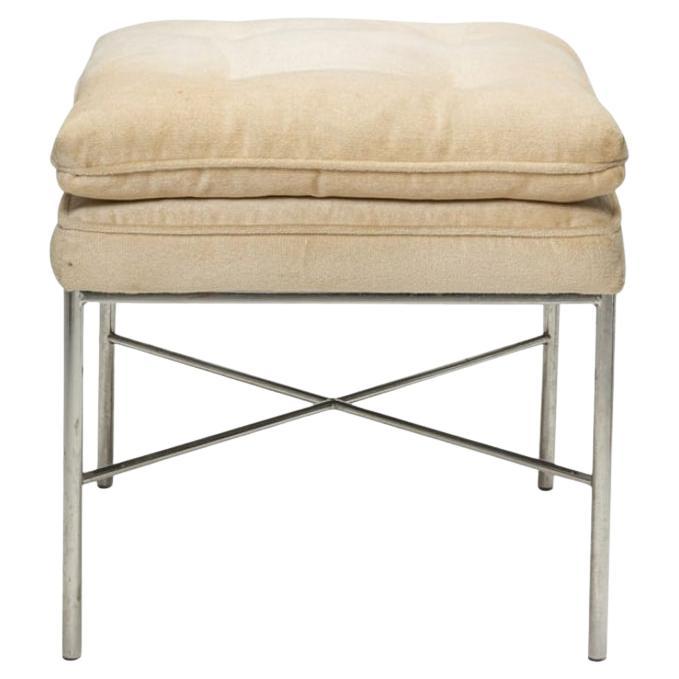 Mid century post modern chrome X base upholstered stool