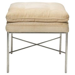 Mid century post modern chrome X base upholstered stool