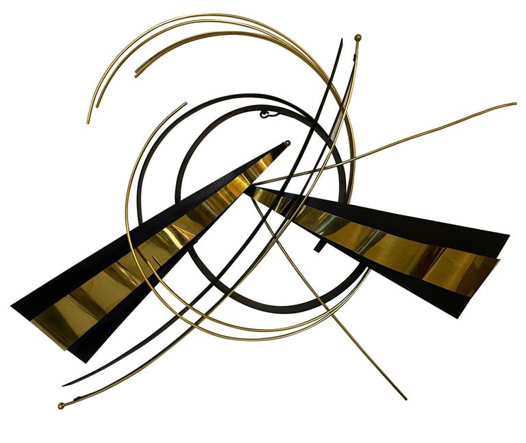 American Mid Century Post Modern Curtis Jere Abstract Wall Sculpture in Black & Brass For Sale