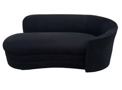 Mid Century Post Modern Curved Chaise Lounge or Loveseat in Black Velvet