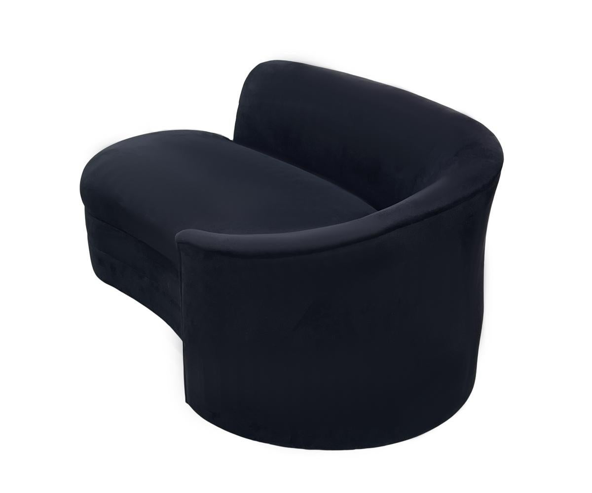 Mid-Century Modern Mid Century Post Modern Curved Chaise Lounge or Loveseat in Black Velvet For Sale