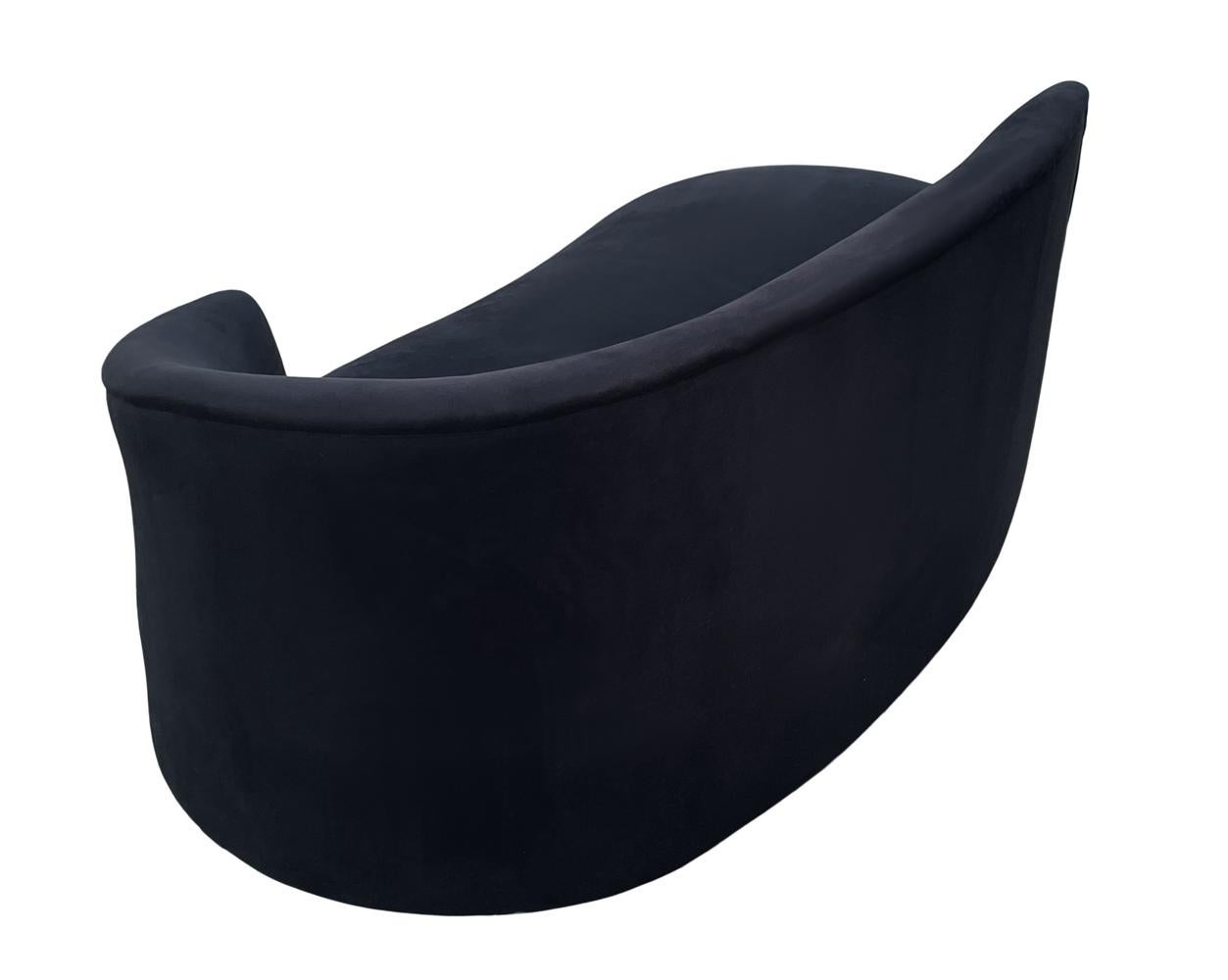 American Mid Century Post Modern Curved Chaise Lounge or Loveseat in Black Velvet For Sale