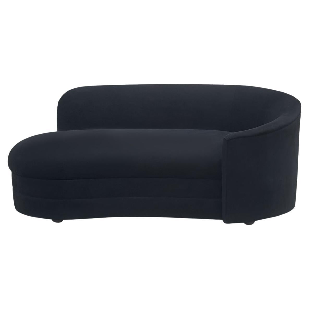 Mid Century Post Modern Curved Chaise Lounge or Loveseat in Black Velvet