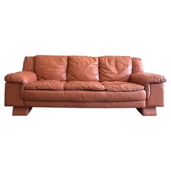 Mid century post modern danish thick orange leather 3 seat pillow sofa