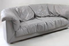 Mid century Post Modern De Sede Gray Leather long Curved back Pillow Sofa