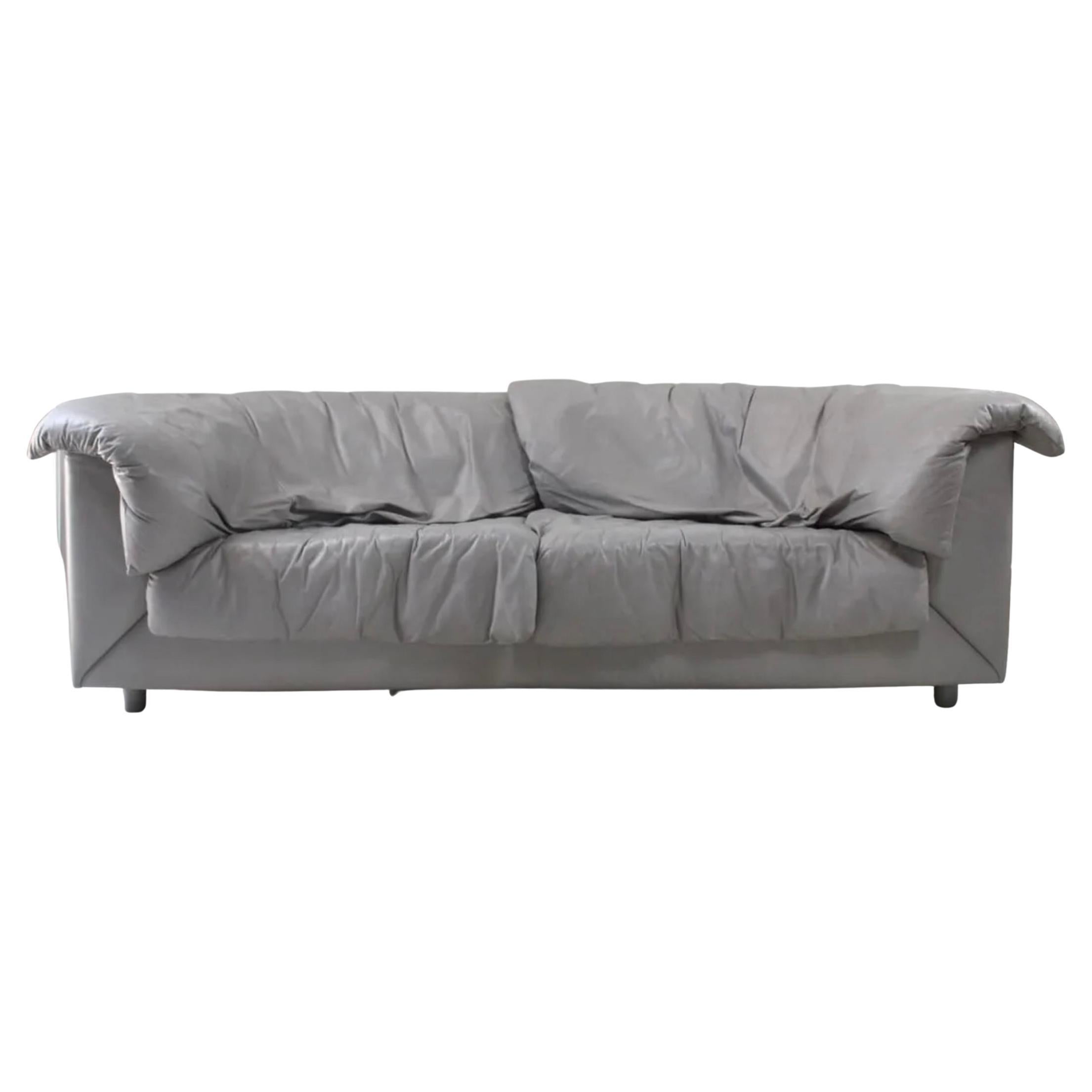 Mid century Post Modern De Sede Gray Leather long Curved back Pillow Sofa For Sale