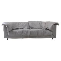 Mid century Post Modern De Sede Gray Leather long Curved back Pillow Sofa