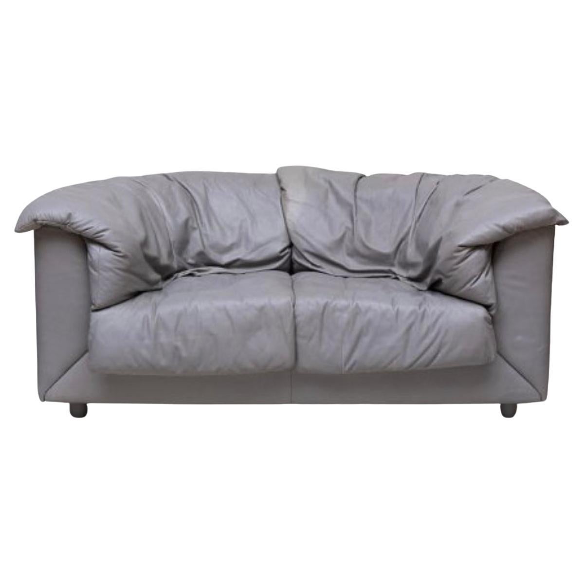 Midcentury Post Modern De Sede Gray Leather Loveseat 2 Seat Curved Sofa For Sale