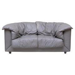 Midcentury Post Modern De Sede Gray Leather Loveseat 2 Seat Curved Sofa