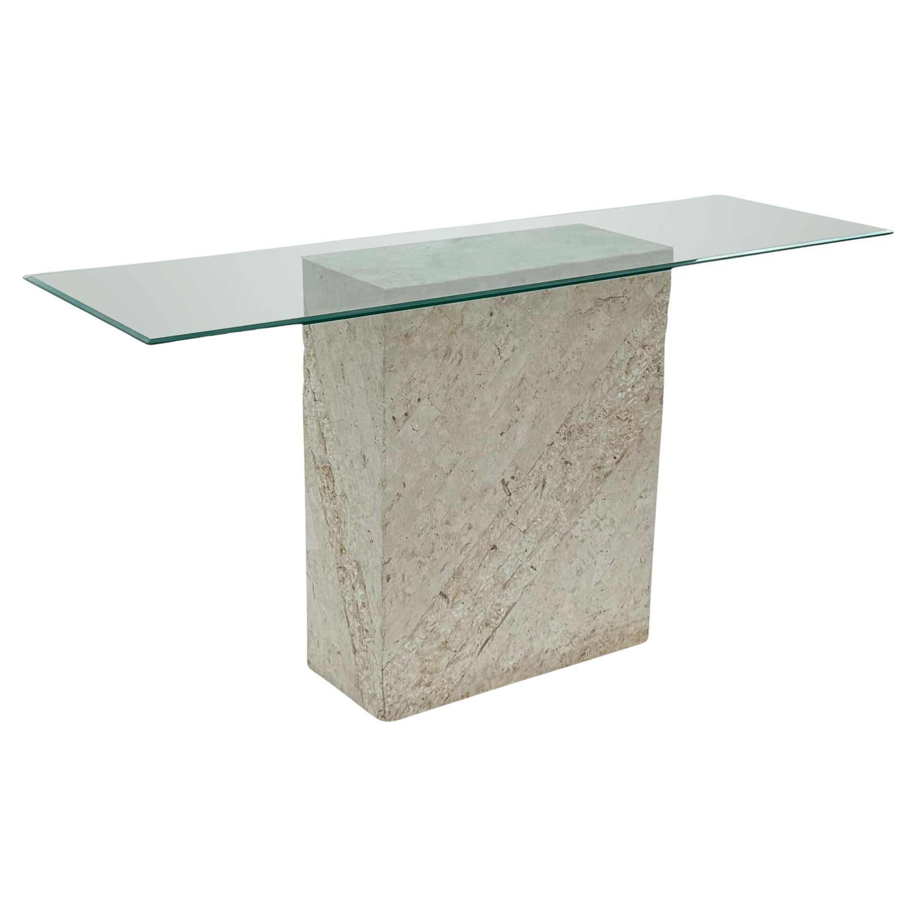 Mid-Century Post Modern Faux Coral or Rock Console Table in Beige with Glass Top For Sale