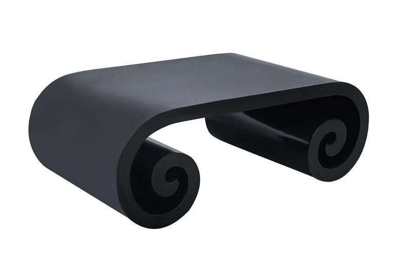 Mid-Century Post Modern Glossy Black Scrolled Rectangular Cocktail ...