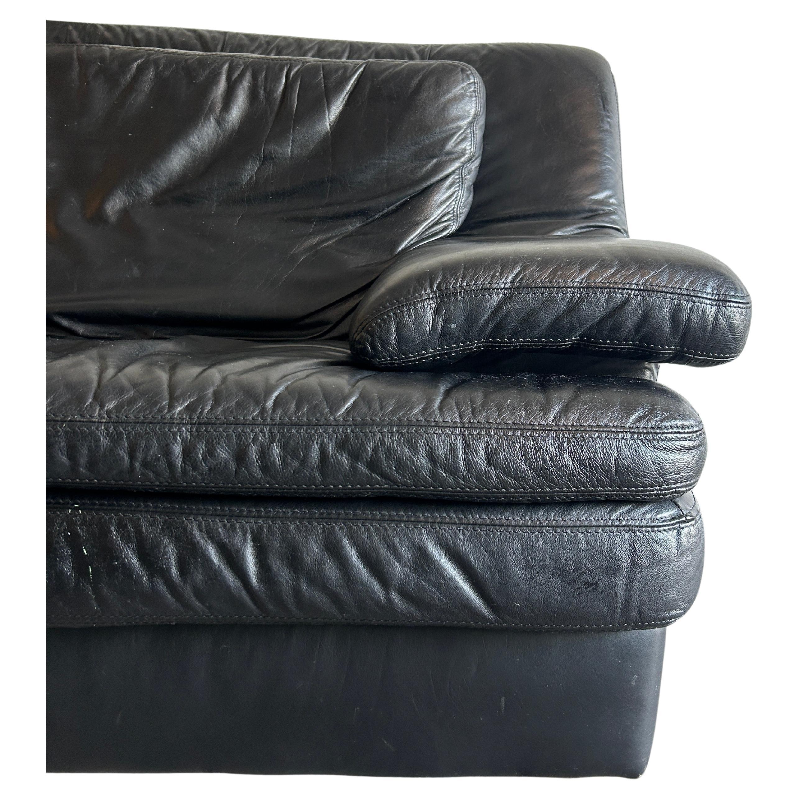 Late 20th Century Mid Century Post Modern Italian Black Low Leather Sofa