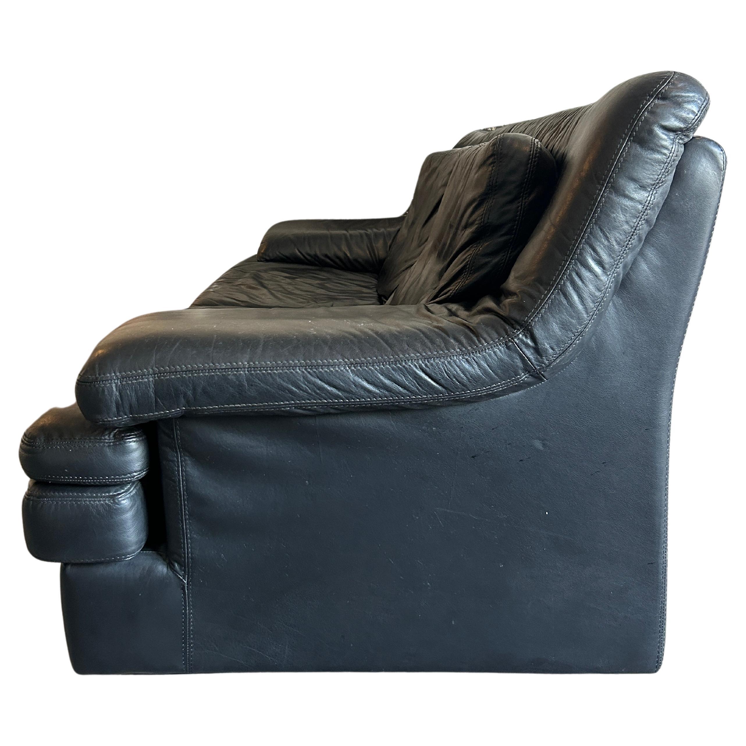Mid Century Post Modern Italian Black Low Leather Sofa 1