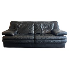 Mid Century Post Modern Italian Black Low Leather Sofa