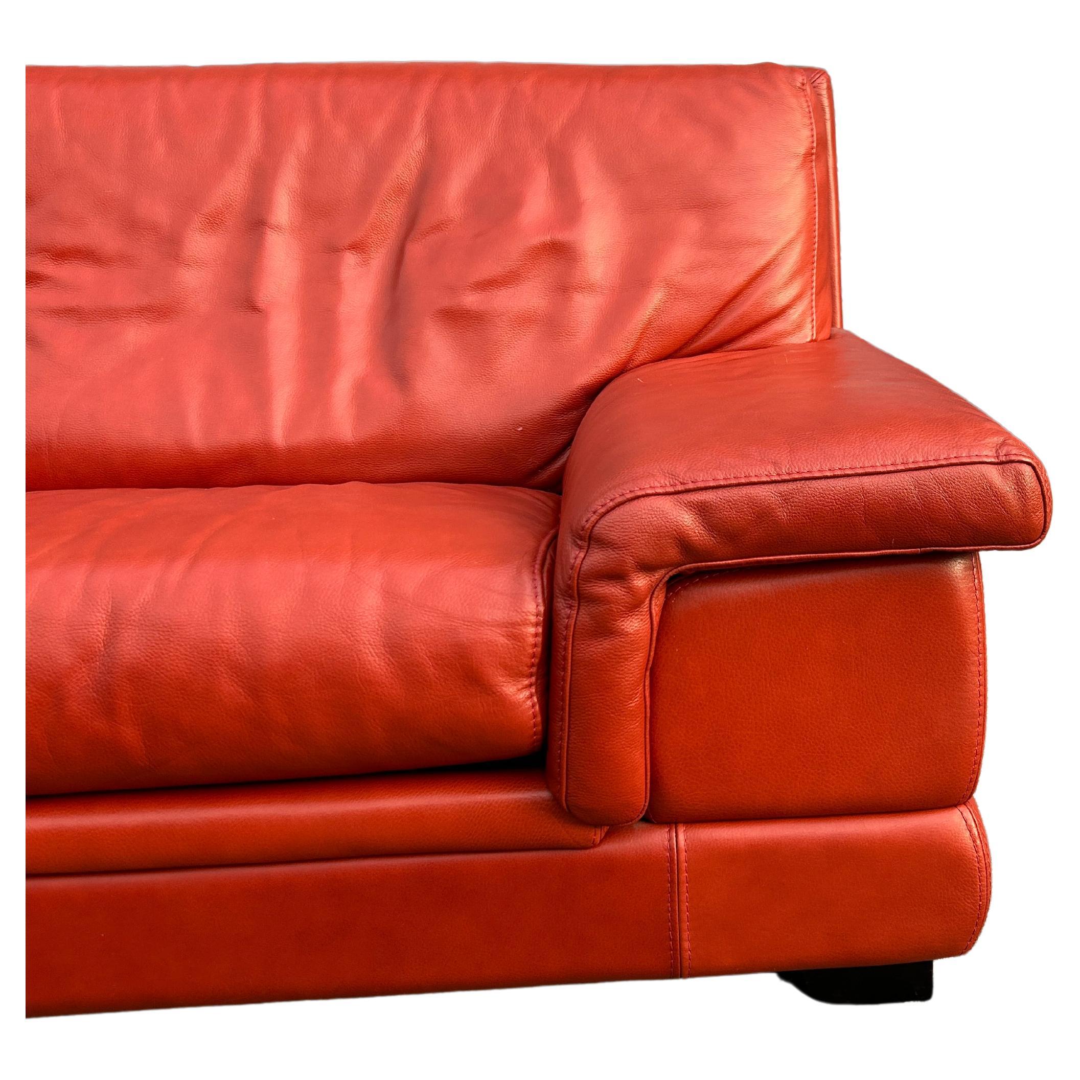 Mid-Century Modern Mid Century Post Modern Italian Red Leather 3 seat Sofa by Roche Bobois 