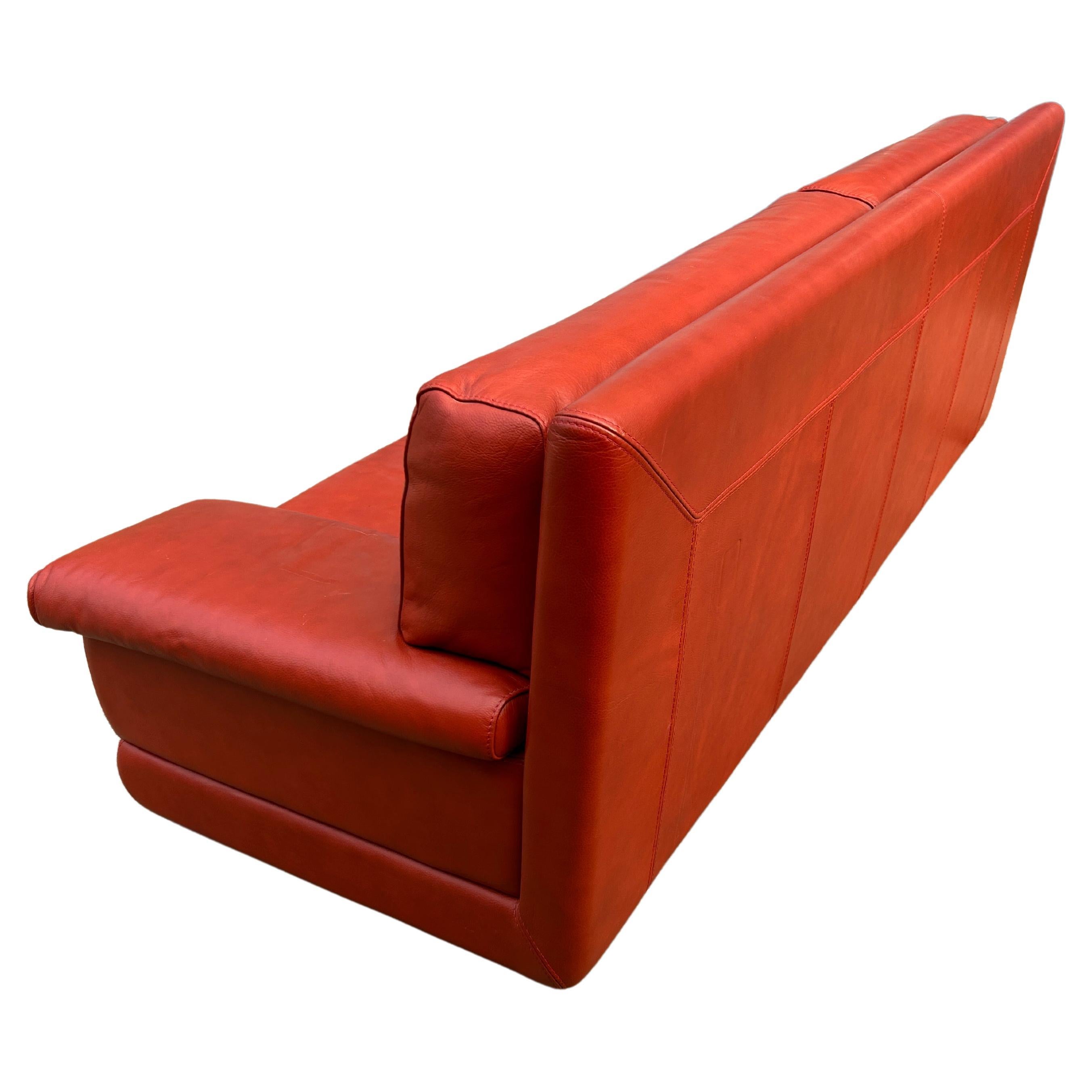 Late 20th Century Mid Century Post Modern Italian Red Leather 3 seat Sofa by Roche Bobois 