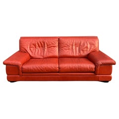 Mid Century Post Modern Italian Red Leather 3 seat Sofa by Roche Bobois 