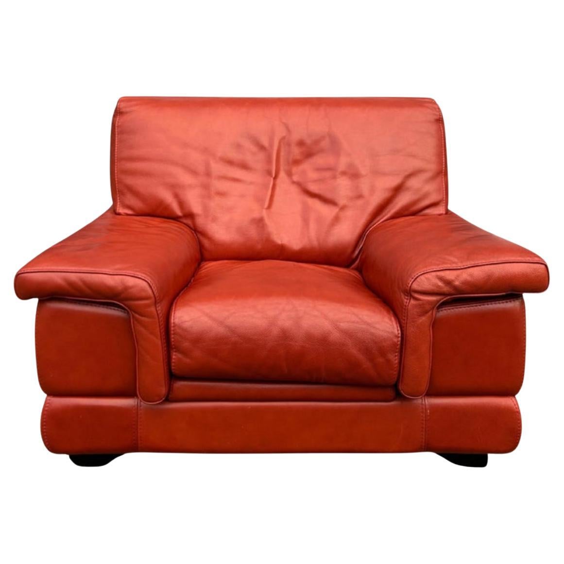 Beautiful Mid Century Italian Burnt Sienna Red Leather 3 seat Sofa and matching chair by Roche Bobois. Wonderful condition very clean - ready for use. Clean soft thick leather. Great Design - Labeled under cushions and Dust cover. Located in