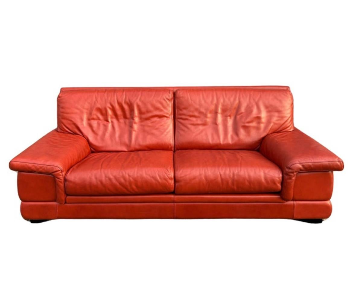 Mid-Century Modern Mid Century Post Modern Italian Red Leather Sofa and chair set Roche Bobois 