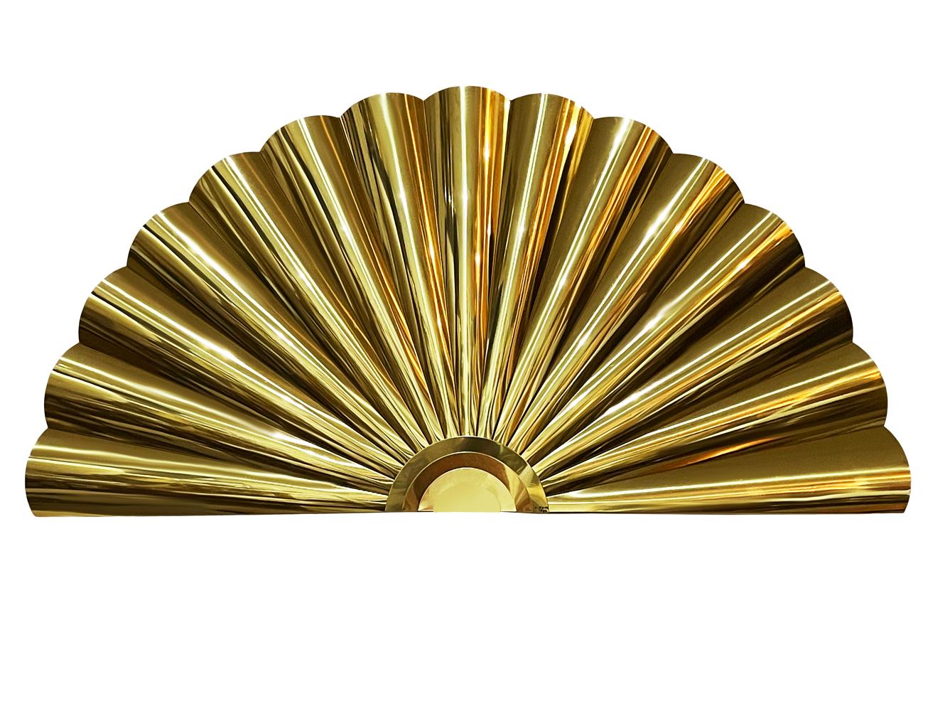 Post-Modern Mid-Century Post Modern Large Wall Sculpture in Brass Fan Form by Curtis Jere