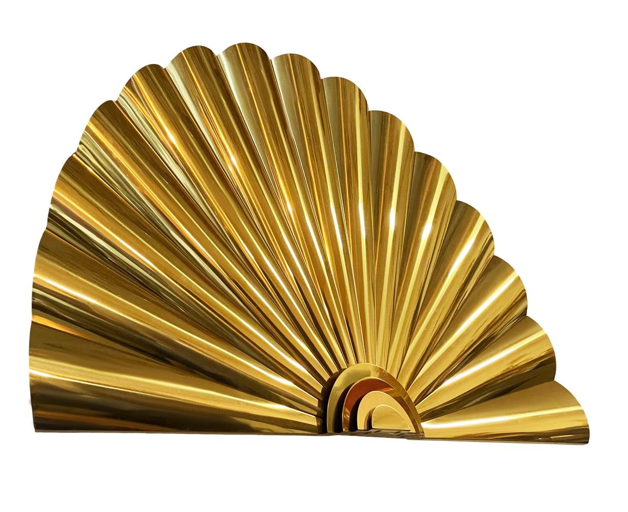 American Mid-Century Post Modern Large Wall Sculpture in Brass Fan Form by Curtis Jere