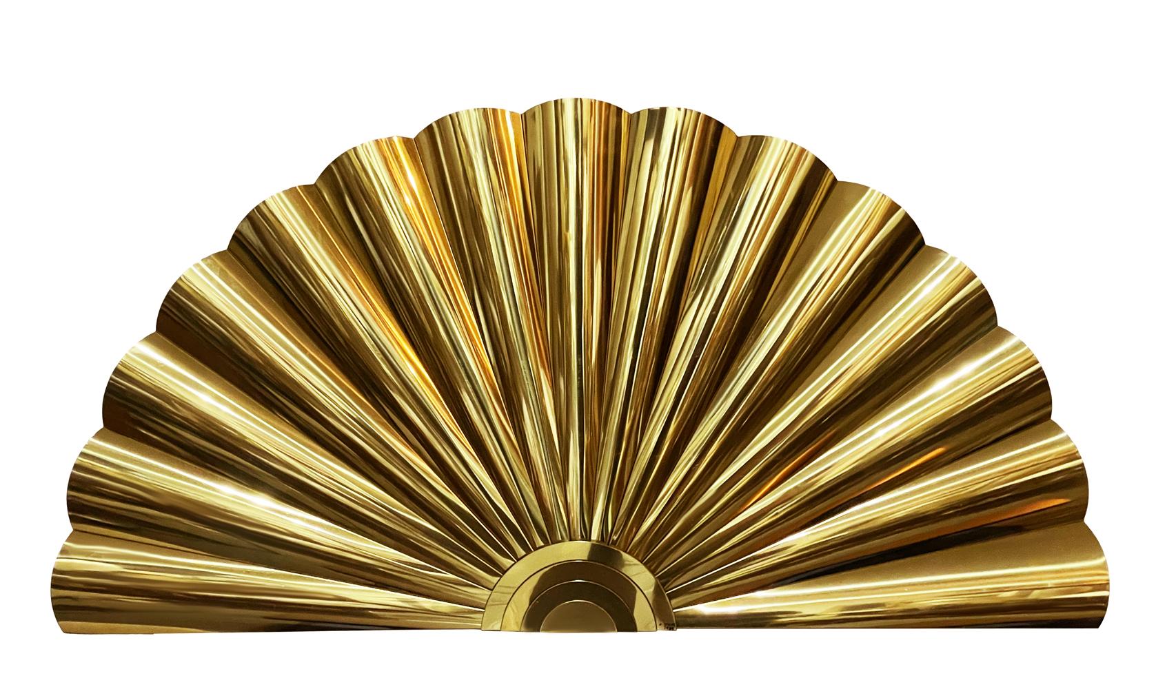 Mid-Century Post Modern Large Wall Sculpture in Brass Fan Form by Curtis Jere In Good Condition In Philadelphia, PA