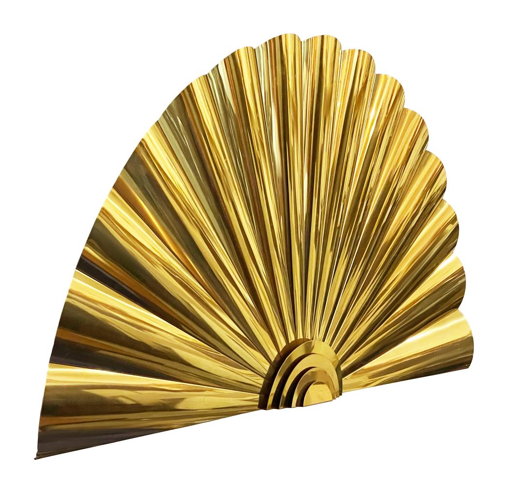 Late 20th Century Mid-Century Post Modern Large Wall Sculpture in Brass Fan Form by Curtis Jere