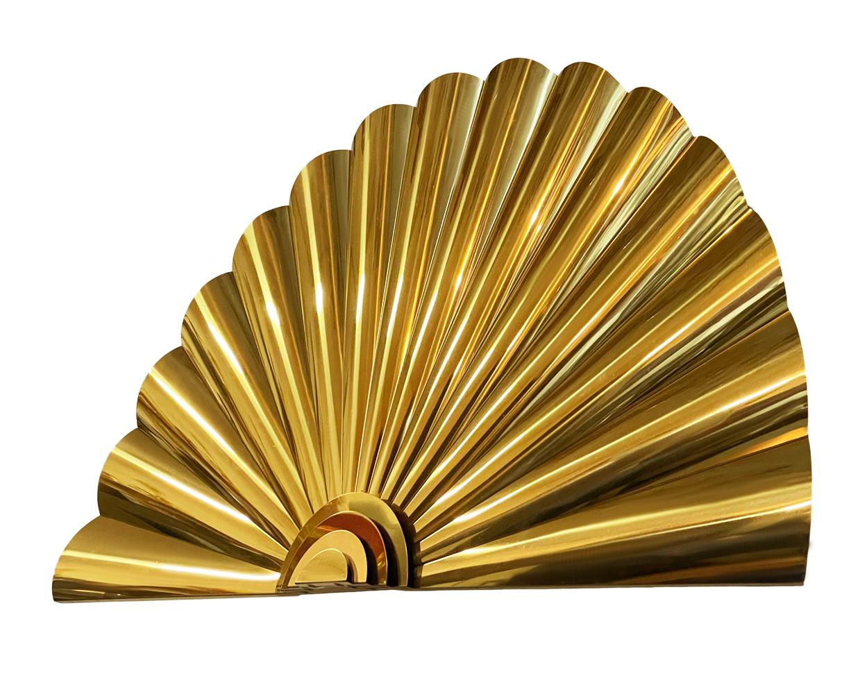 Mid-Century Post Modern Large Wall Sculpture in Brass Fan Form by Curtis Jere 2
