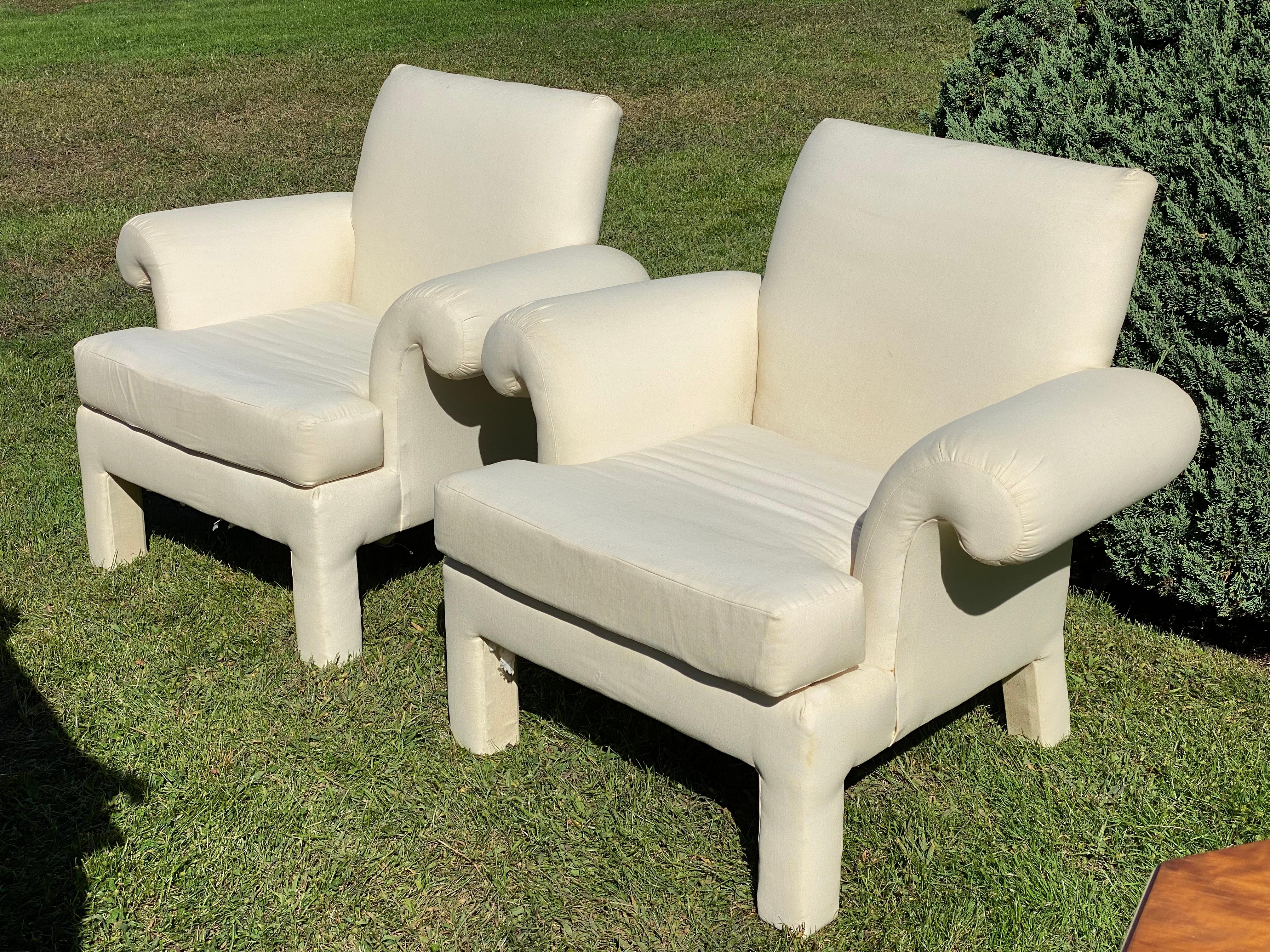 Mid Century Post Modern Lounge Chairs by Donghia for Kroehler After Parsons For Sale 6