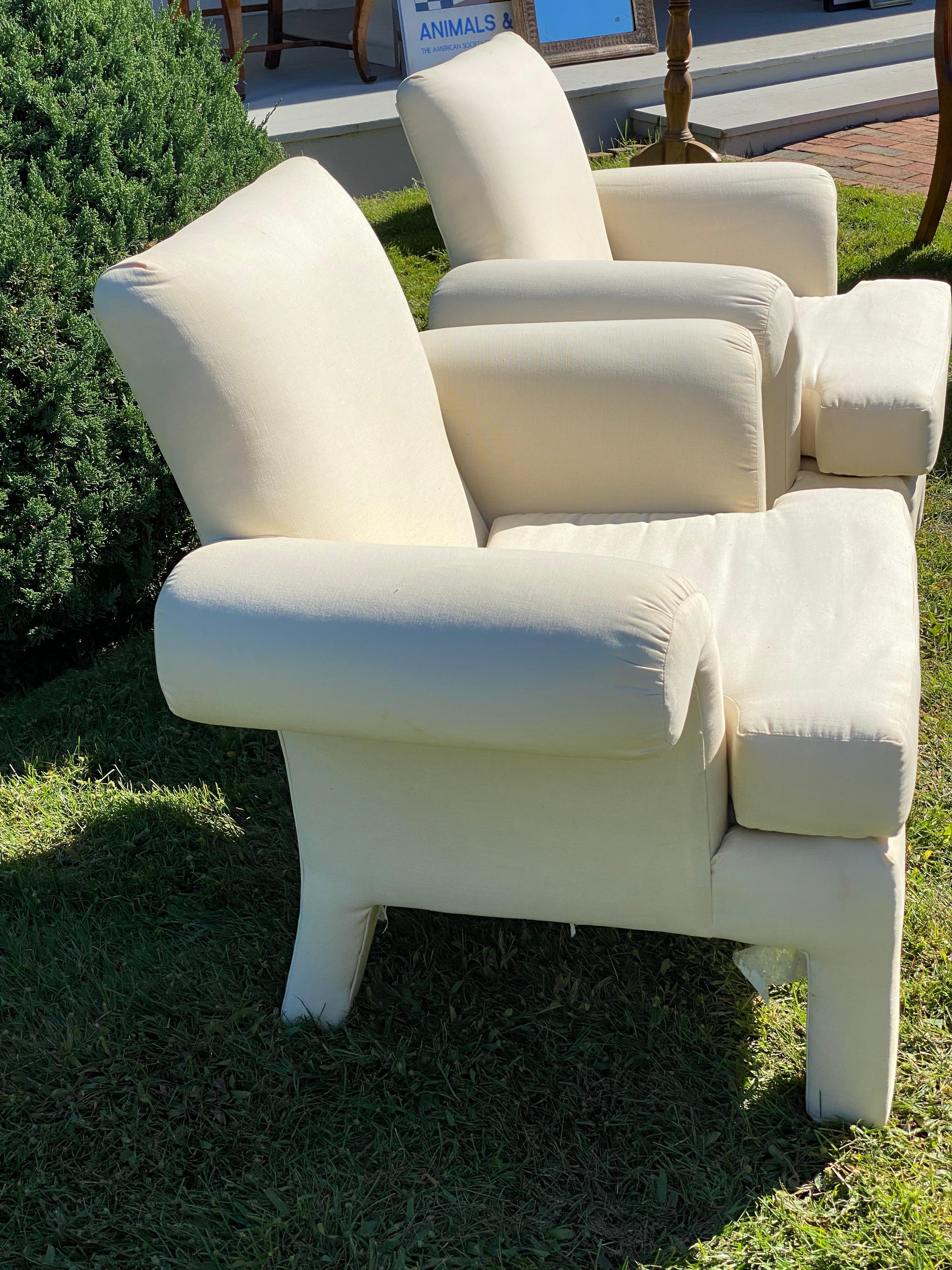 Mid Century Post Modern Lounge Chairs by Donghia for Kroehler After Parsons For Sale 3