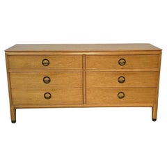 Midcentury Post Modern Oak 6 Drawer Dresser Credenza Brass Pulls Style Dunbar