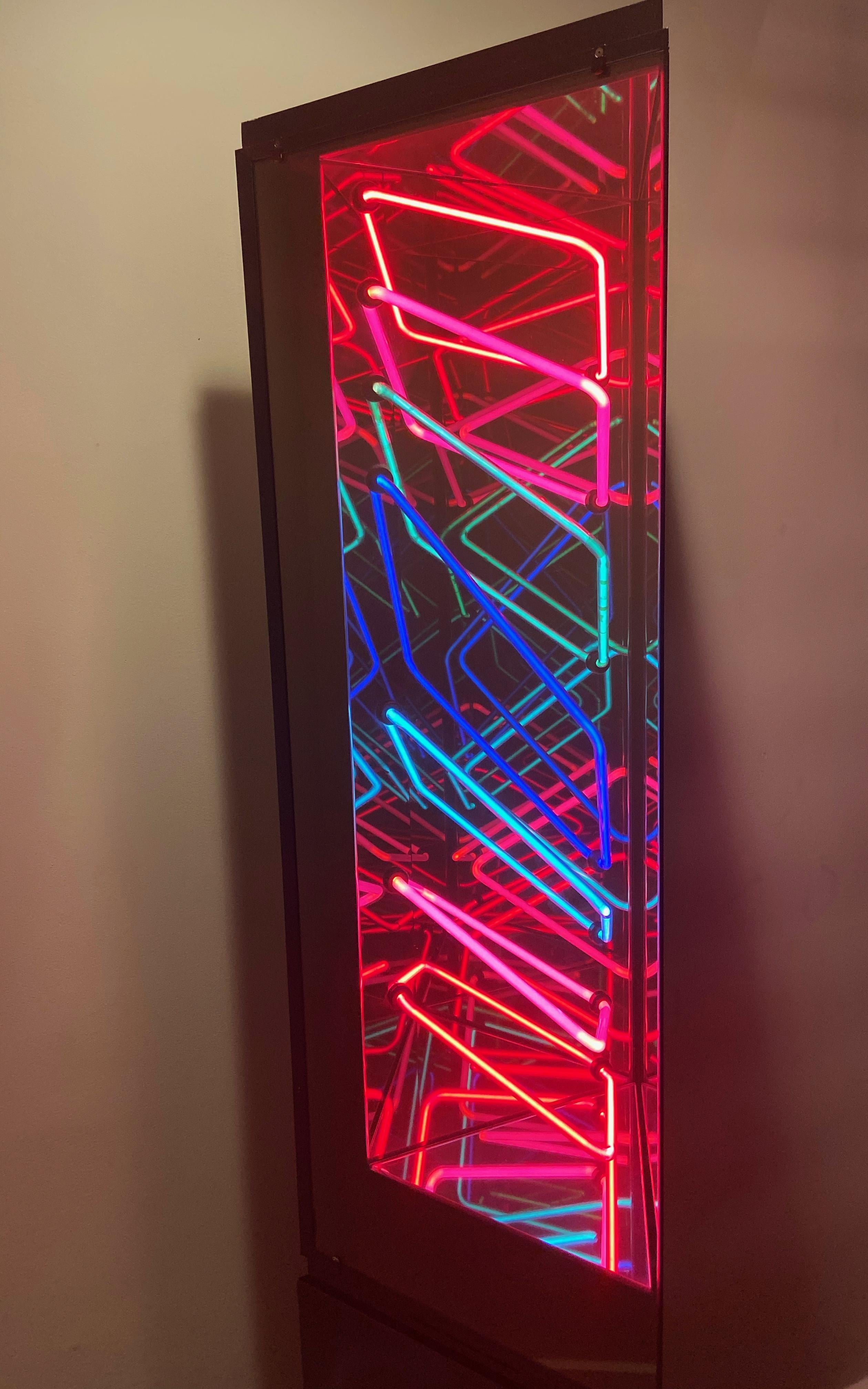Midcentury Postmodern Optical Neon Floor Lamp Sculpture after Rudi Stern For Sale 1