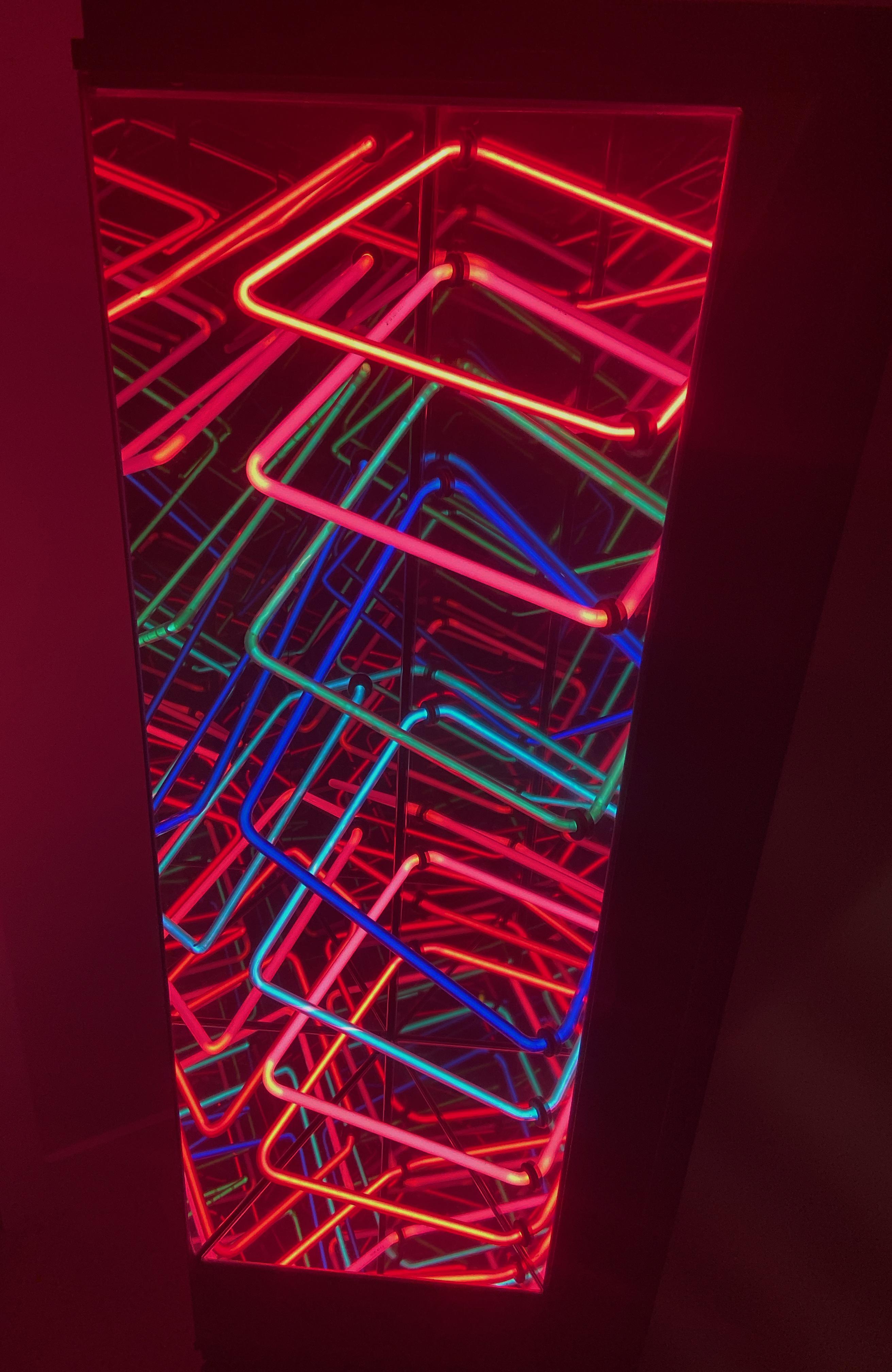 Post-Modern Midcentury Postmodern Optical Neon Floor Lamp Sculpture after Rudi Stern For Sale