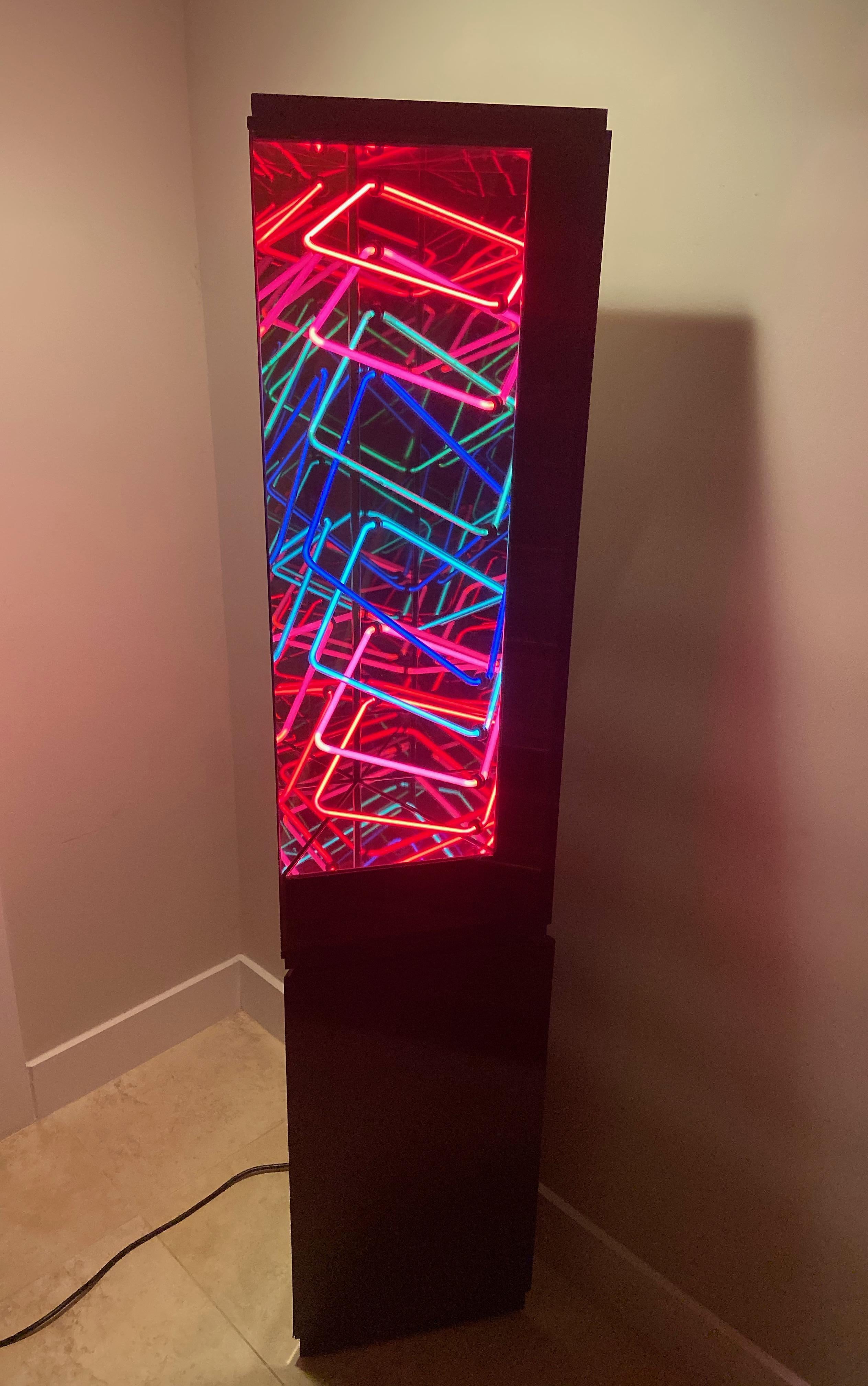 American Midcentury Postmodern Optical Neon Floor Lamp Sculpture after Rudi Stern For Sale