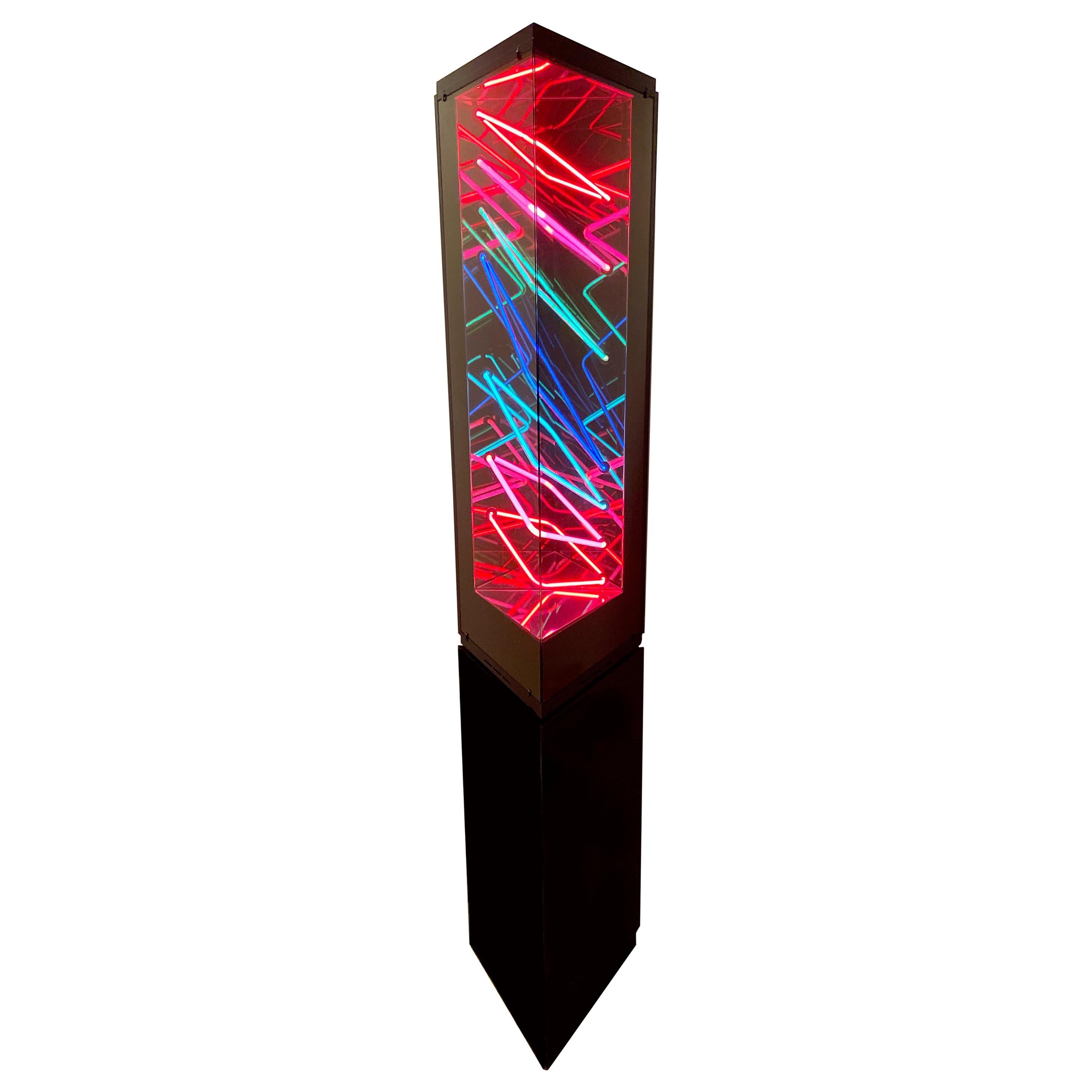 Midcentury Postmodern Optical Neon Floor Lamp Sculpture after Rudi Stern For Sale