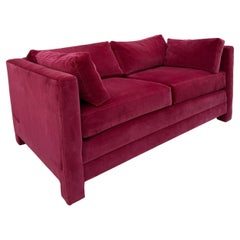 Mid-Century Post Modern Parsons Red Velvet 2 Seat Sofa loveseat