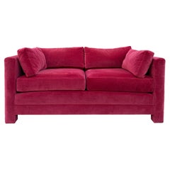 Mid-Century Post Modern Parsons Red Velvet 2 Seat Sofa loveseat
