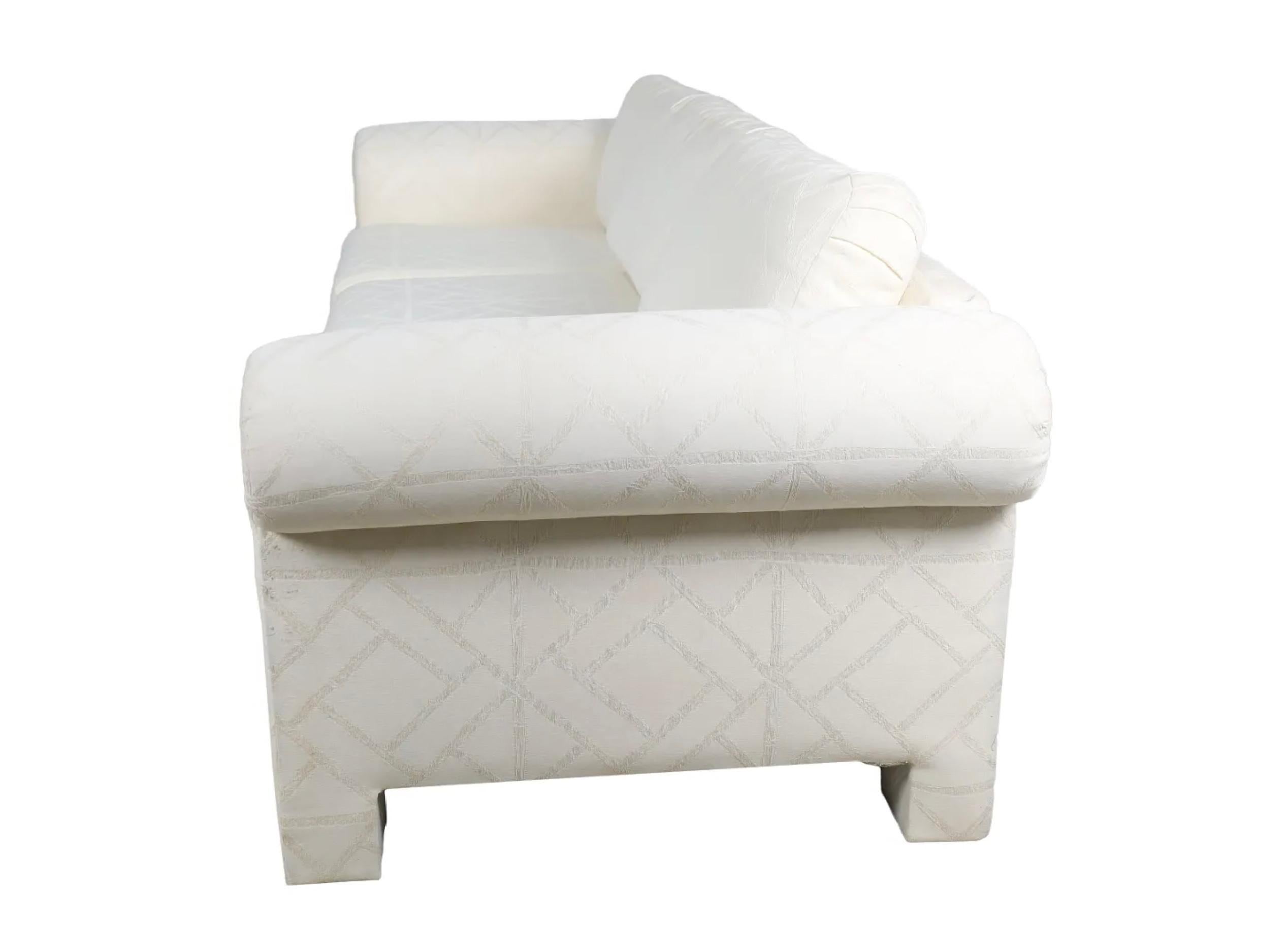 Mid-Century Modern Mid-Century Post Modern Parsons White 3 Seat Sofa Thayer Coggin For Sale