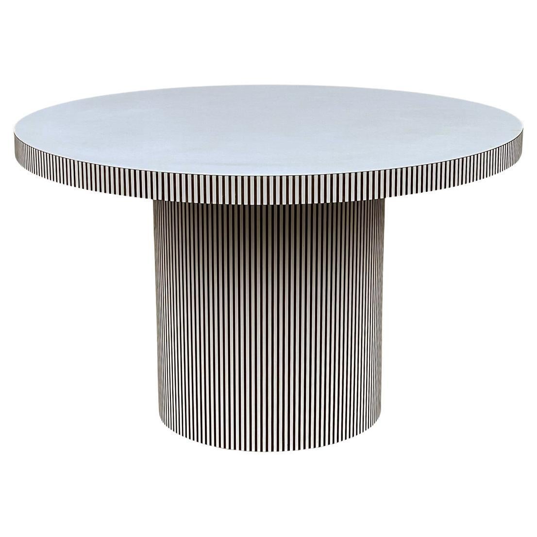 Mid Century Post Modern Round or Circular Dining Table in White with Relief Side For Sale
