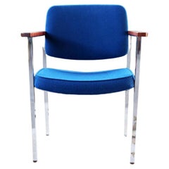 Mid Century Post Modern Royal Blue Chrome & Walnut Accent Chair