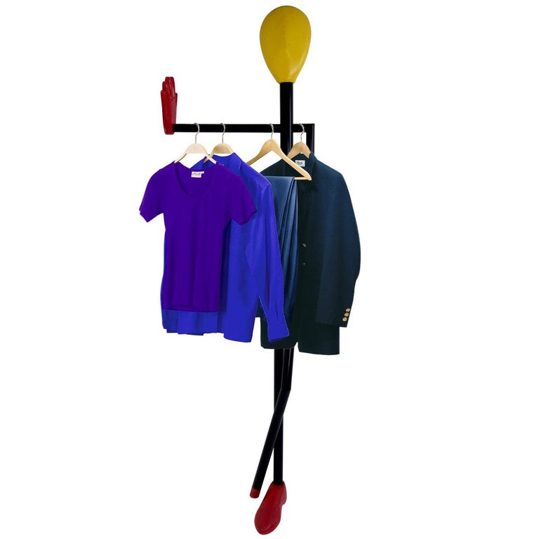 Midcentury Postmodern Steel and Wood Coat Stand in the Shape of a Man